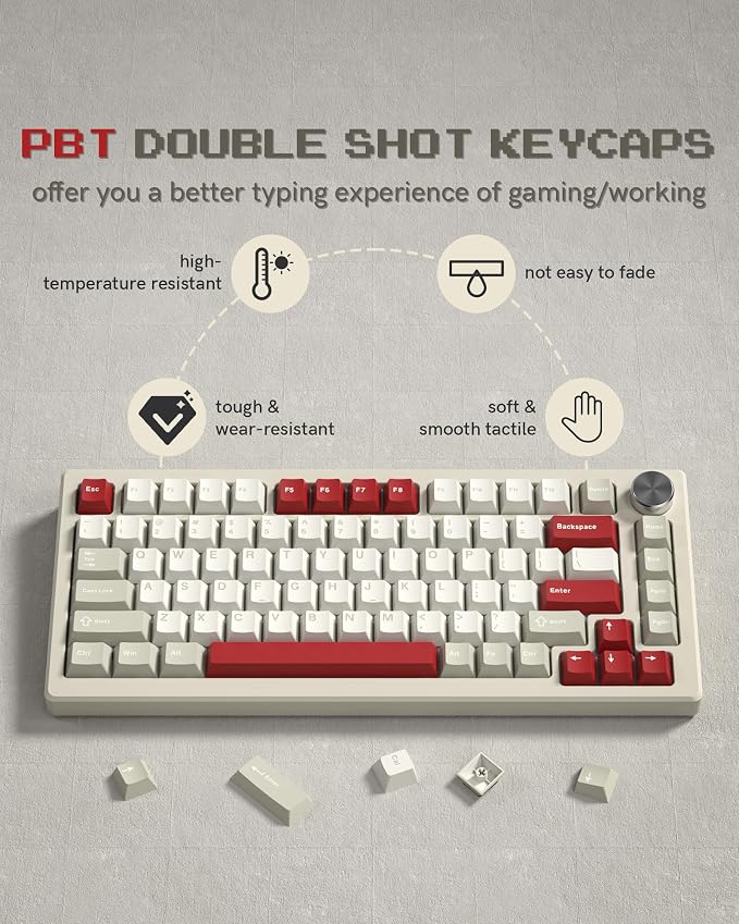 PBT Keycaps Set, Doubleshot 139 Key Caps,Cherry Profile Custom Keycap for 61/64/68/84/87/100/104/108 Mechanical Keyboard, Compatiability for 60 65 75 100 Percent Keyboads (Retro Gray)