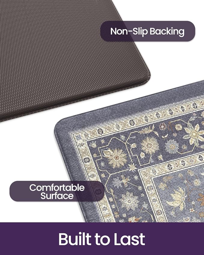 DEXI Kitchen Floor Mats Anti Fatigue, 23x59 Large Long Cushioned Vintage Runner Rug Waterproof, Standing Comfort Memory Foam Padded for Front Sink Laundry Office, Dark Grey