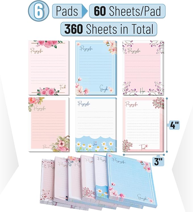 Mr. Pen- Floral Lined Sticky Notes, 3" x 4", 6 Pads, 60 Sheets/Pad | Aesthetic Sticky Notes with Lines, Ruled Post Stickies, Memo Pads, Self-Stick Note Pad for Office, School, Home, Study