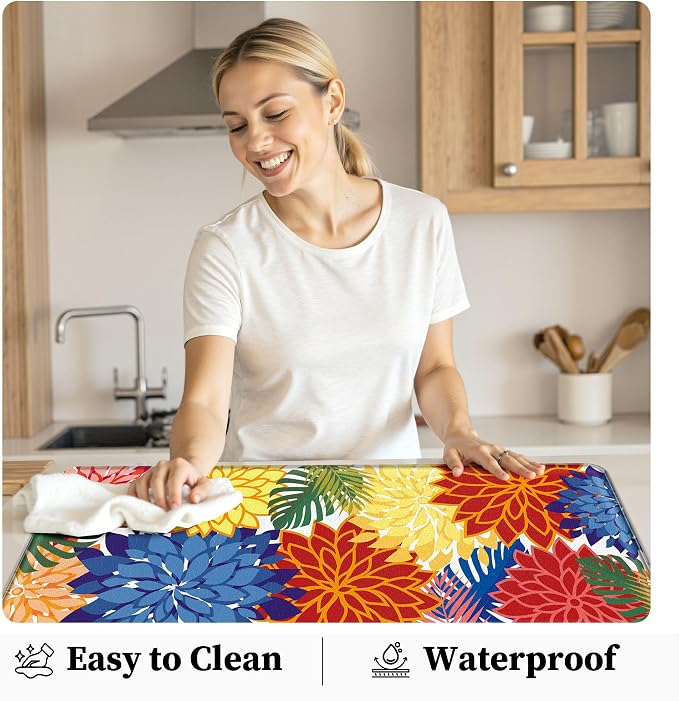 Arenarug Kitchen Mats for Floor 2PCS Cushioned Anti Fatigue Kitchen Mats Waterproof Non Slip Kitchen Mat Rug Set Comfort Foam Standing Mat for Sink, Laundry, Office, 24"x39"+24"x59", Colorful