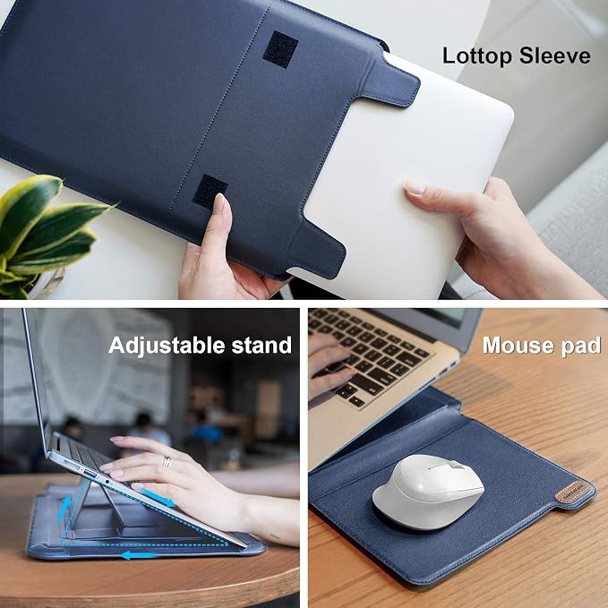 Nillkin Laptop Sleeve 15.6 inch (3-in1), MacBook Sleeve with Adjustable Stand & Mouse Pad, 2 Stand Modes, 15 inch Laptop Case, Slim MacBook Accessories for Samsung/Surface/Chromebook 13-15.6'', Blue