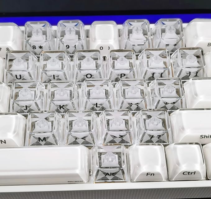 OHY XVX 21Keys MDA Profile Transparent Keycaps, Side Printed Characters, PC Crystal Keycaps, Backlit Glitter Sweet Heart Keycap Set for MX Switches Mechanical Keyboard,Match with XVX Crystal R2