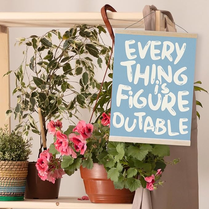 YQDEJ Blue Everything Is Figureoutable Inspirational Wall Art Poster Hanger Frame of 2, Positive Affirmations Wall Decor, Motivational Wall Art for Home Office Classroom, 12x16 Inch