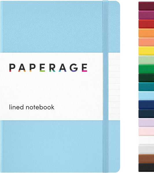 PAPERAGE Lined Journal Notebook, Hardcover Journal for Women & Men, 160 Pages, (5.6 in x 8 in), College Ruled Journaling Notebook for Work, School Supplies & Note Taking, (Light Blue)