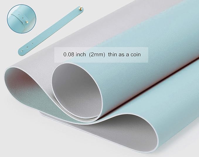SUJAYU Dual Sided PU Leather Desk Pad, Mouse Pad, Office Desk Mat, Non-Slip Laptop Desk Pad, Waterproof Desk Writing Pad for Office and Home (31.5" x 15.7", Light Blue+Sliver)