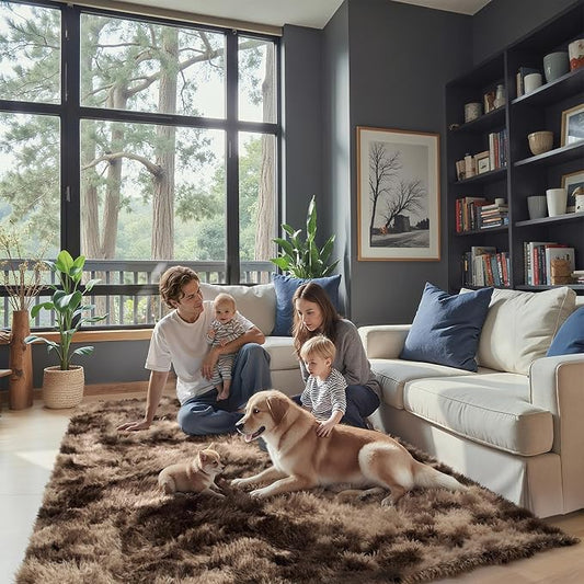 Rugs for Bedroom 4x6, Alfombras para Salas Shag Plush Soft Area Rug, Shaggy Carpets for Livingroom,Home Decor Aesthetic(4 x 6, Dark Coffee Tie-Dyed)