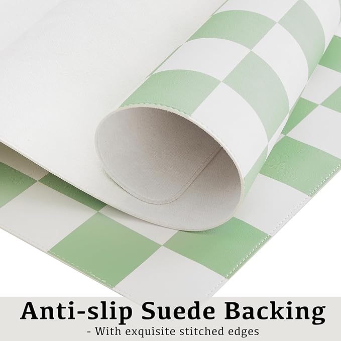 Checkered Desk Mat, 31.5" x 15.7" Large Cute Sage Green Aesthetic Retro Accessories PU Leather Computer Laptop Desk Mat, Mouse Keyboard Pad, Desk Writing Makeup Mat for Vanity/Work/Home Decor