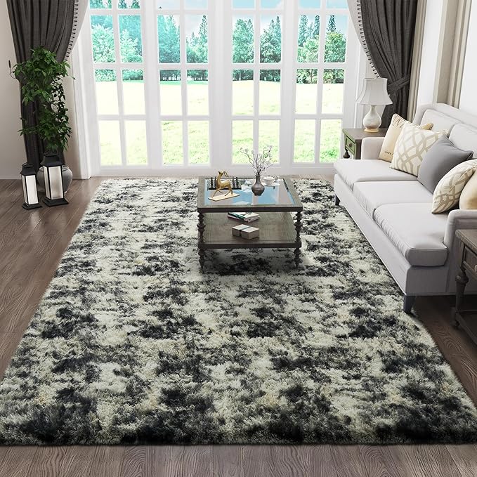 Ophanie Black Gold and Grey Area Rugs for Living Room 5x7,Dark Black Gold Fluffy Shag Large Fuzzy Plush Soft Carpets,Floor Shaggy Rugs for Bedroom,Carpet for Dorm Decor with Over 99 pcs Pile fibers