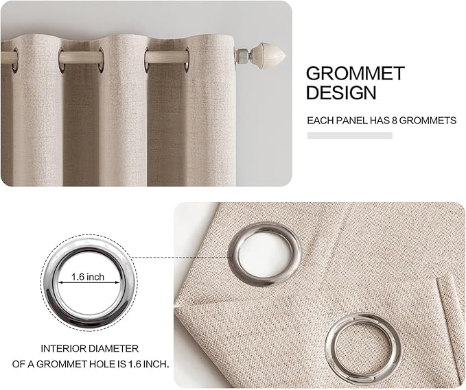 MIULEE Linen Textured Curtains for Bedroom Solid 100% Blackout Thermal Insulated Natural Beige Grommet Room Darkening Curtains & Drapes Luxury Decor for Living Room 52 x 45 Inch (2 Panels)