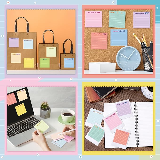Yinder 48 Pcs Inspirational Sticky Notes Thank You Gift Motivational Sticky Note Pad Employee Appreciation Gift Bulk for Staff Coworker Teacher Nurse Office Groups 3 x 3'' (Appreciation,Light Color)
