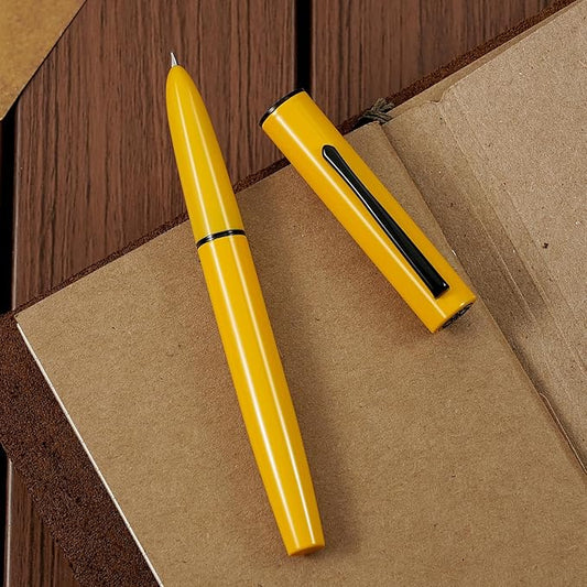 HONG DIAN C1 Fountain Pen Fine Nib, Lemon Yellow & Classic Retro Design Metal Pen with Ink Converter