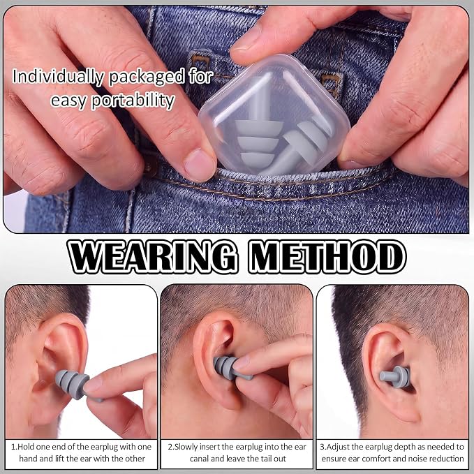 24 Pairs Grey Ear Plugs Bulk NRR 29dB Reusable Silicone Ear Plugs with Plastic Cases Soft Foam Plug for Sleeping Noise Cancelling Concerts Shooting Swimming Noise Reduction