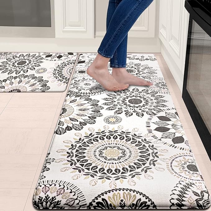 Sofort Kitchen Mat, Cushioned Anti Fatigue Kitchen Rug Set, 2 Pieces Non Slip Waterproof Kitchen Mats for Floor, Comfort Heavy Duty Standing Mat for Kitchen, Laundry, Sink, Office, Desk