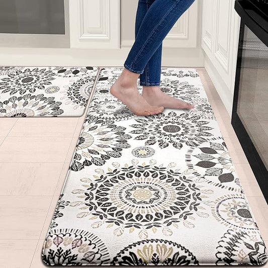 Sofort Kitchen Mat, Cushioned Anti Fatigue Kitchen Rug Set, 2 Pieces Non Slip Waterproof Kitchen Mats for Floor, Comfort Heavy Duty Standing Mat for Kitchen, Laundry, Sink, Office, Desk