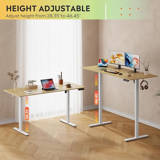 DEVAISE 63 Inch Standing Desk with Split Top, Ergonomic Computer Desk, Maple