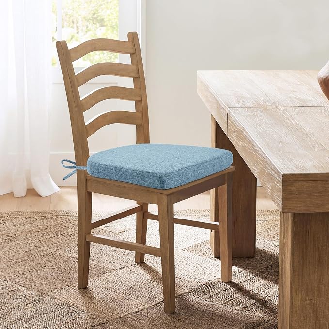 Chair Cushions for Dining Chairs, Non Slip Chair Pads with Ties and Covers, Memory Foam Kitchen Chair Cushions Set of 6, 16"X16"X2.5", Light Blue