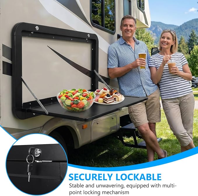 32x18inch Foldable RV Tables with Locking Latches Wall Mounted Desk Kit Large Capacity Lockable External Table for Caravans/Vans/Truck Campers/Travel Trailers