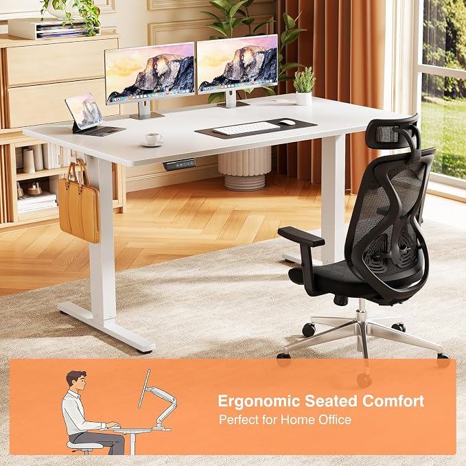 Sweetcrispy Electric Standing Desk Adjustable Height, 48x24 Inch Sit Stand Up Home Office Desks Computer Workstation PC Work Table with 3 Memory Preset Splice Wood Board Metal Frame, White