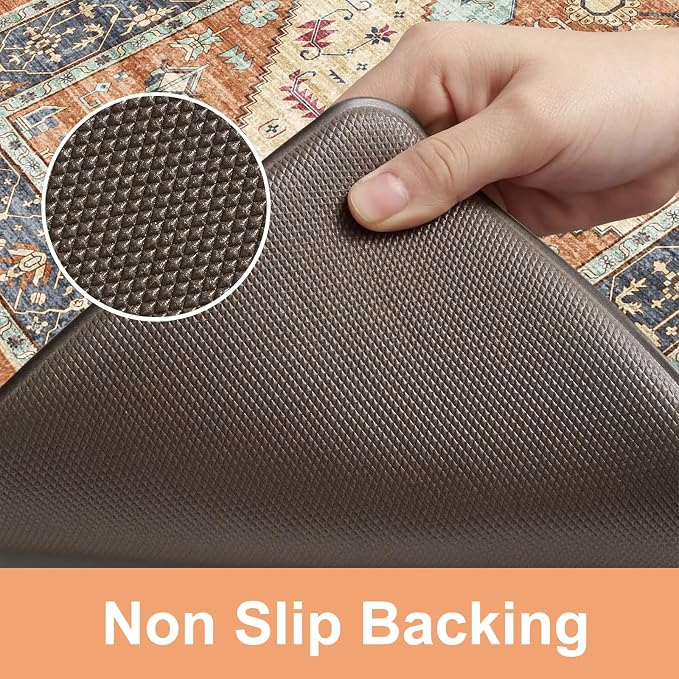 KIMODE Anti Fatigue Kitchen Mat for Floor, Boho Orange Kitchen Rugs Sets of 2, Cushioned Kitchen Floor Mats, Fall Kitchen Rugs Non Slip for Halloween Sink Laundry Desk Home 17"x47"+17"x29"