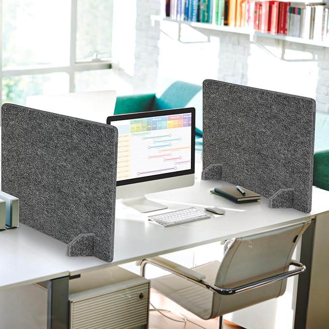 4 Pack Acoustic Desk Dividers - 24" x 20" Freestanding Privacy Panels Set with Noise - Reducing Design Cubicle Sound Proof, Ideal for Office, Classroom, and Home (Dark Gray)