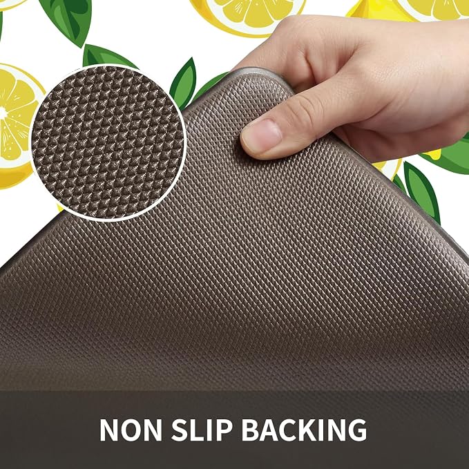 Lemon Kitchen Decor Mat, Extra Long Anti Fatigue Kitchen Mats | Extra Long Coverage,Bright Lemon Pattern,Cushioned Comfort,Waterproof Surface,Non-Slip Backing,Easy Clean,Kitchen Island