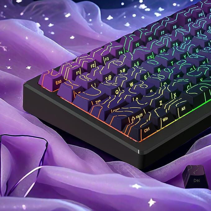 dagaladoo Topographic keycaps Line Backlit Gradient Purple keycaps Shine Through Keyboard Keys Side Printed Key caps Cherry Profile keycap Set for 61/64/66/68/71/75/84/87/100 Mechanical Keyboards