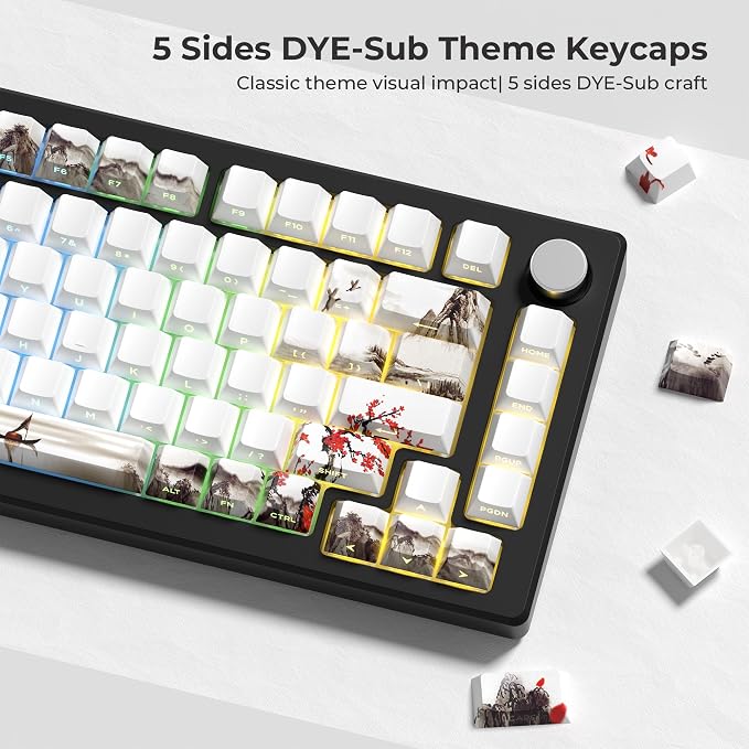 XVX PBT Keycaps, Custom Keyboard Keycaps 60 75 100 Percent, Shine Through Cherry Profile Keyboard Caps, Doubleshot Side Print Dye Sub Keycap Set (Plum Blossom)