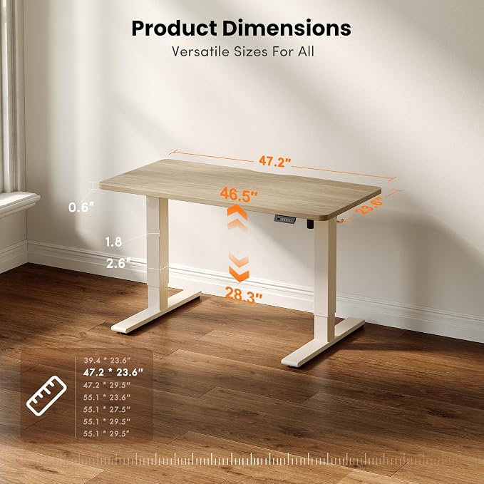CubiCubi Electric Standing Desk 48 x 24 Inch, Height Adjustable Sit Stand Desk with Memory Presets, Splice Desktop Computer Desk for Home Office, White Frame/Light Walnut Top