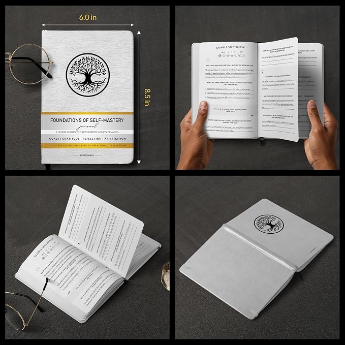 Foundations of Self Mastery Journal – Guided Daily Planner for Men & Women | Goal Setting, Gratitude, Manifestation, Affirmation, Reflection, Mindfulness, Productivity & Personal Growth (White)