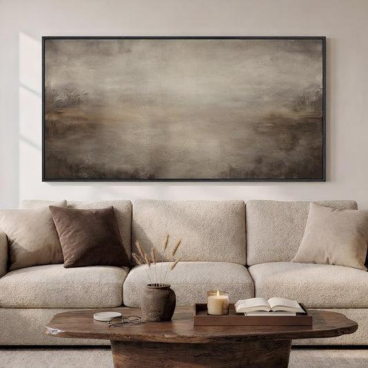 Large Framed Abstract Wall Art for Living Room, Horizontal Brown Modern Canvas Prints Paintings Artwork for Walls, Neutral Minimalist Rustic Pictures for Bedroom Farmhouse Dining Room Wall Decor 30x60
