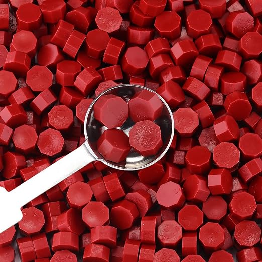 Yoption 360Pcs Dark Red Sealing Wax Beads with 2 Spoons and 4 Tea Candles for Wax Seal Stamps, Cards, Wedding Invitations, Wine Packaging, Gift Wrap, Envelopes
