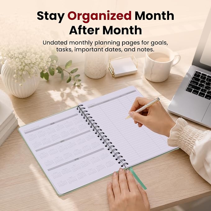 Undated Monthly Planner 2026 2027-18 Month Calendar Planner Book for School, Office and Home - Simplified Hardcover Blank Planners for Goals, Tasks and Dates - B5 Green
