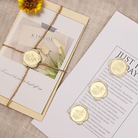 50 Pcs Ivory White Rose Style Wax Seal Stickers, Self Adhesive Wax Seal for Wedding Invitation, Easy Use Good Adhesion, Ivory White Rose Envelope Stickers Perfect for Invitation