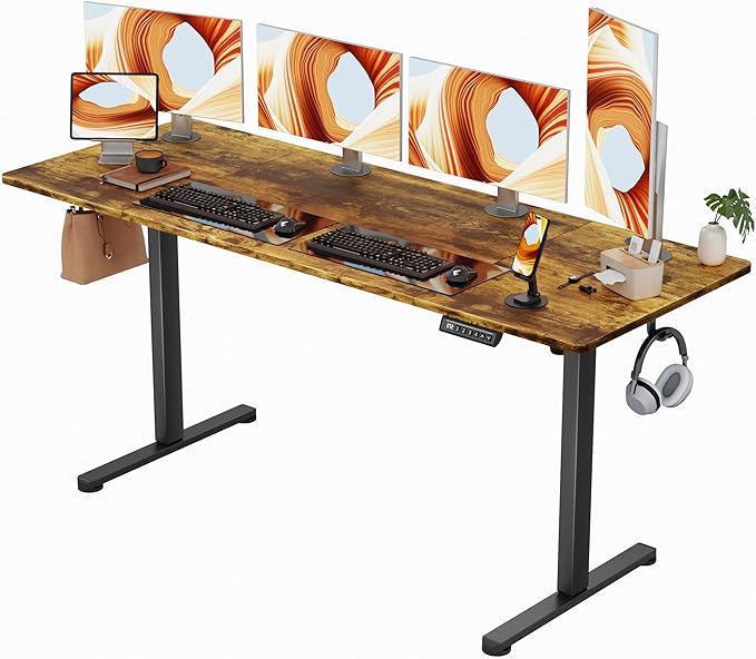 Furmax Electric Standing Desk, 63 x 24 Inches Sit Stand up Desk, Sit Stand Height Adjustable Home Office Desk with 4 Height Position Memory (Rustic Brown, 63)