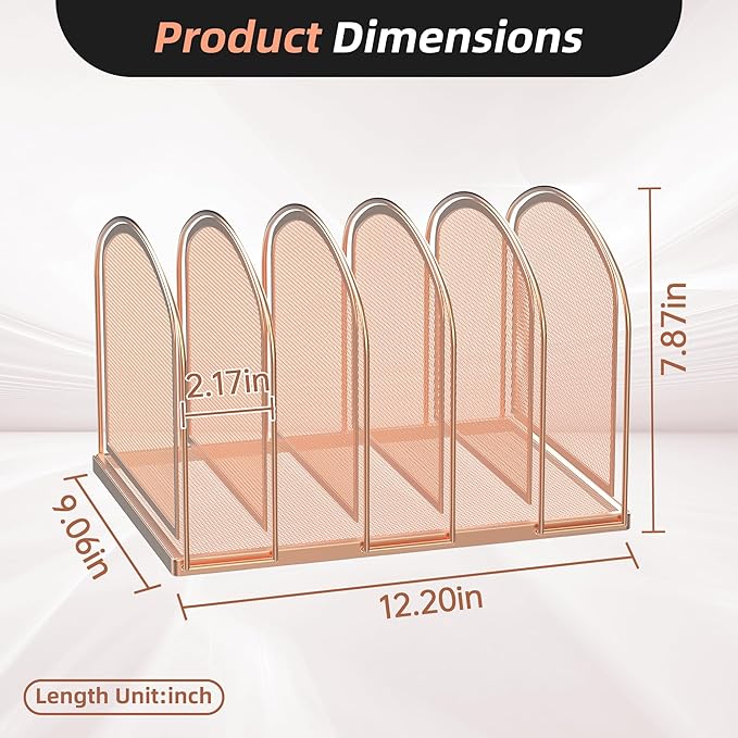 SUPEASY File Organizer for Desk, 5-Section Mesh Desk Organizer, Vertical File Holder Desktop Organizer File Sorter, File Folder Holder for Office Supplies, Rose Gold
