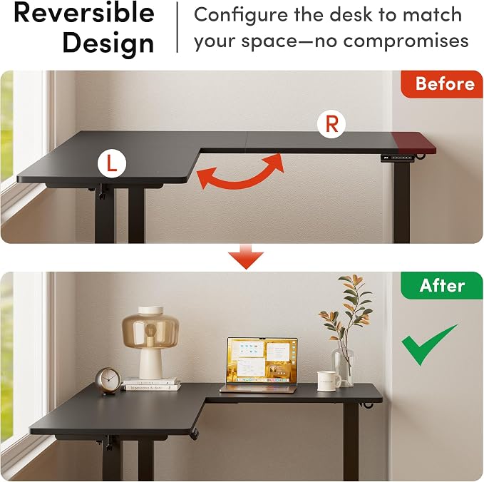 FEZIBO 63" x 55" L-Shaped Standing Desk - Adjustable Corner Desk L Shape, L-Shaped Adjustable Desk with Splice Board, L Shape Standing Desk, Black