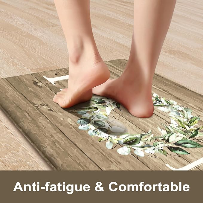 KIMODE Kitchen Mats Cushioned Anti Fatigue, Farmhouse Kitchen Rugs, Kitchen mats for Floor 2 piece, Comfort Padded Kitchen Floor Mats for Sink, Laundry, Office, Desk Khaki 17"x59"+17"x29"