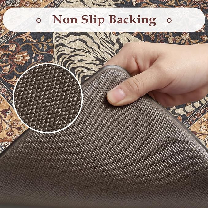 KIMODE Anti Fatigue Kitchen Mats for Floor 2 Piece, Farmhouse Puce Red Kitchen Rugs, Cushioned Kitchen Floor Mats, Tiger Memory Foam Standing Desk Mats for Laundry Office Sink 17"x47"+17"x29"