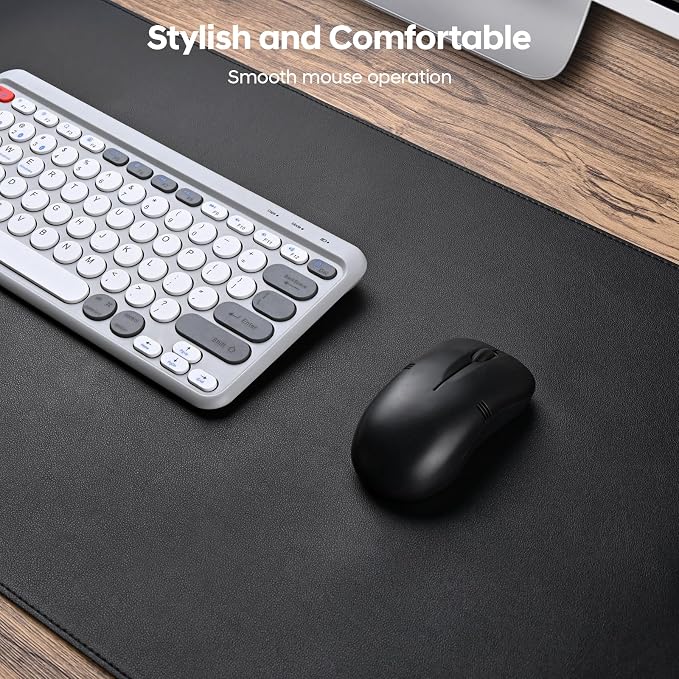 Leather Desk Pad Protector, Office Desk Mat, Large Mouse Pad, Non-Slip PU Leather Desk Blotter, Waterproof Computer Desk Writing Pad for Office and Home (Black, 23.6" x 13.7")