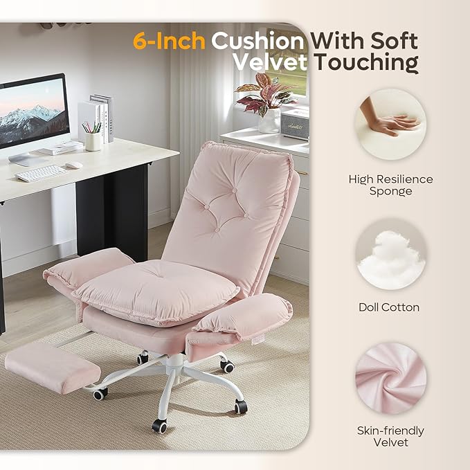 Bestier Criss Cross Office Chair with Flip-Up Armrests, High Back Executive Chair with Footrest & Wheels, Cross Legged Desk Chair for Home Office, Light Pink Velvet
