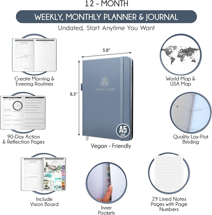 Life & Goal Planner – Undated Daily, Weekly & Monthly Organizer with Habit Tracker, Time Management Tools, and Productivity Journal for Personal Growth and Success