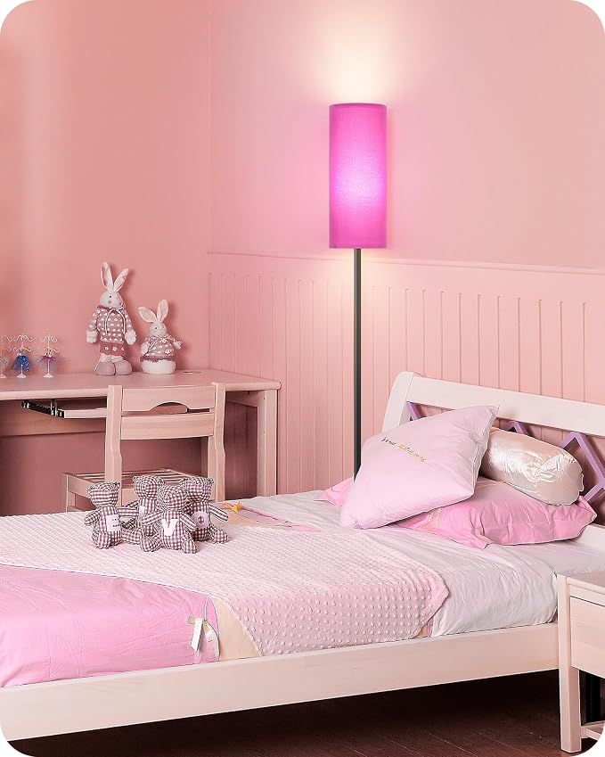 Dimmable Purple Floor Lamp for Living Room with Remote and Foot Switch, Corner Floor Lamp for Bedroom, 64.4" Standing Tall Lamp, 10W 900LM Bulb Included, 3000K-6500K, Linen Shade, FCC Listed Z06LD05W1