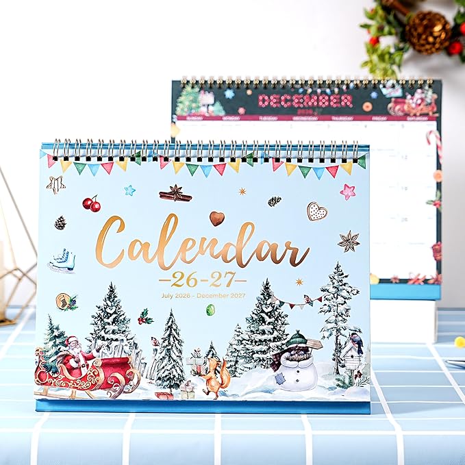 2026-2027 Desk Calendar - Standing Flip Desktop Calendar 2026-2027 from Jul 2026 - Dec 2027, 9.8" x 8.3", Memoranda Pages, Desk Calendar with Strong Twin-Wire Binding, Blank Blocks, Thick Paper