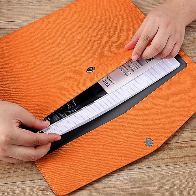 PU Leather A4 File Folder Document Holder Waterproof Portfolio Envelope Folder Case with Snap Closure Brown