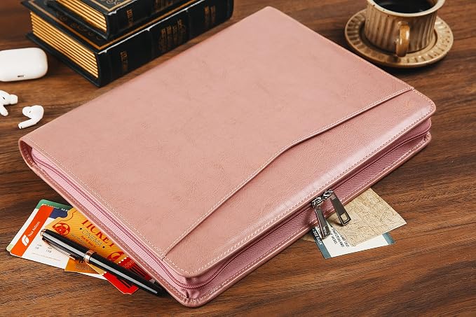 Pink Leather Portfolio for Women, Resume Portfolio Folder with Zipper, Customized Portfolio, Personalized Executive Portfolio Organizer, Vegan Leather Padfolio for Women, Custom