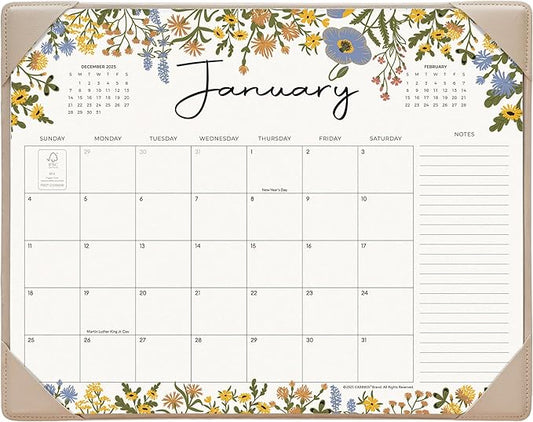 Desk Calendar 2026 with Desktop Mat, Cabbrix Desk Pad Calendar 15 x 12 Inch Runs From January 2026 to June 2027, Floral Design Calendar 2026 for Home School and Office (Apricot)