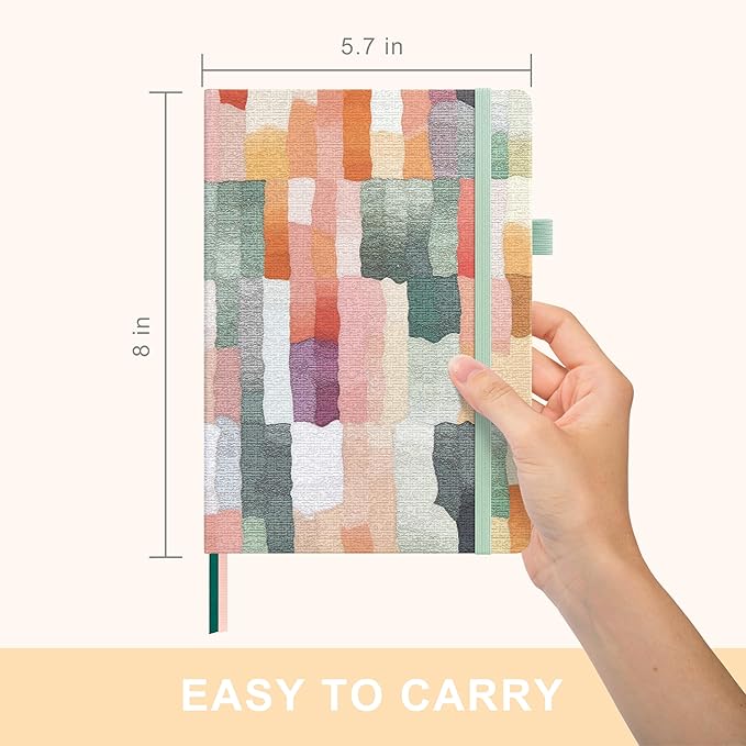 &And Per Se Dotted Journal Notebook, A5 Hardcover Aesthetic Dotted Notebook – 160 Pages 100gsm Thick Dot Grid Paper, 3 Sticker Sheets – Gift-Ready Journaling Kit for Women (Colorful Stripes)