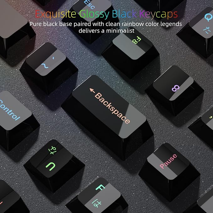 Womier Black Keycaps for Mechanical Keyboard, Ceramic Style Keycaps Set, Glossy Cherry Profile Custom Key caps with Color Character for 60 75 100% Mechanical Keyboards with Cherry/Gateron MX Switches