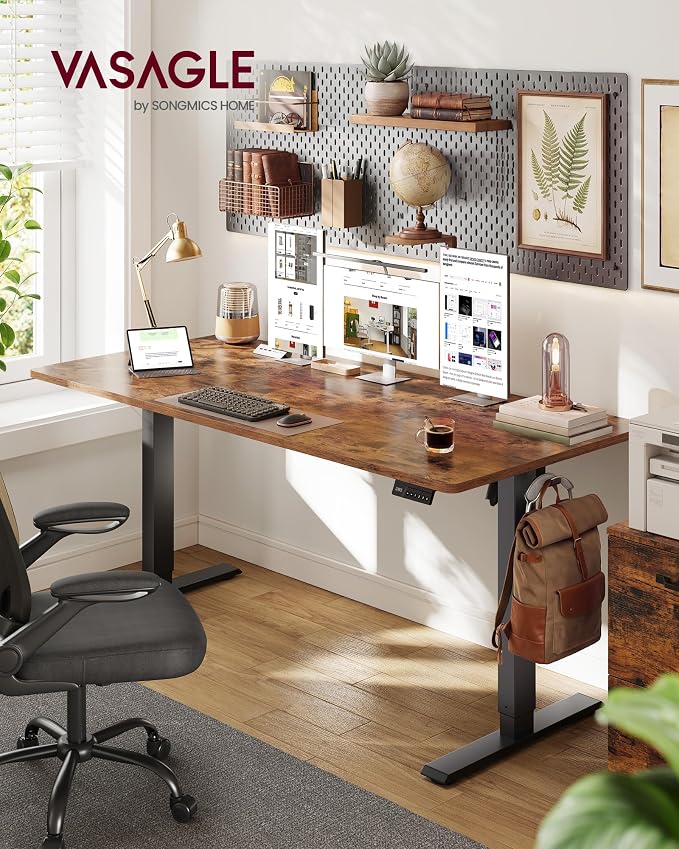 VASAGLE Electric Standing Desk, Stand Up Desk, 4 Memory Heights, Sedentary Reminder, for Home Office, 63 x 27.6 Inches, Rustic Brown ULSD316KD02S