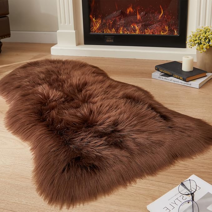 EasyJoy Ultra Soft Fluffy Shaggy Area Rug, 2 x 4 ft, Coffee | Sheepskin